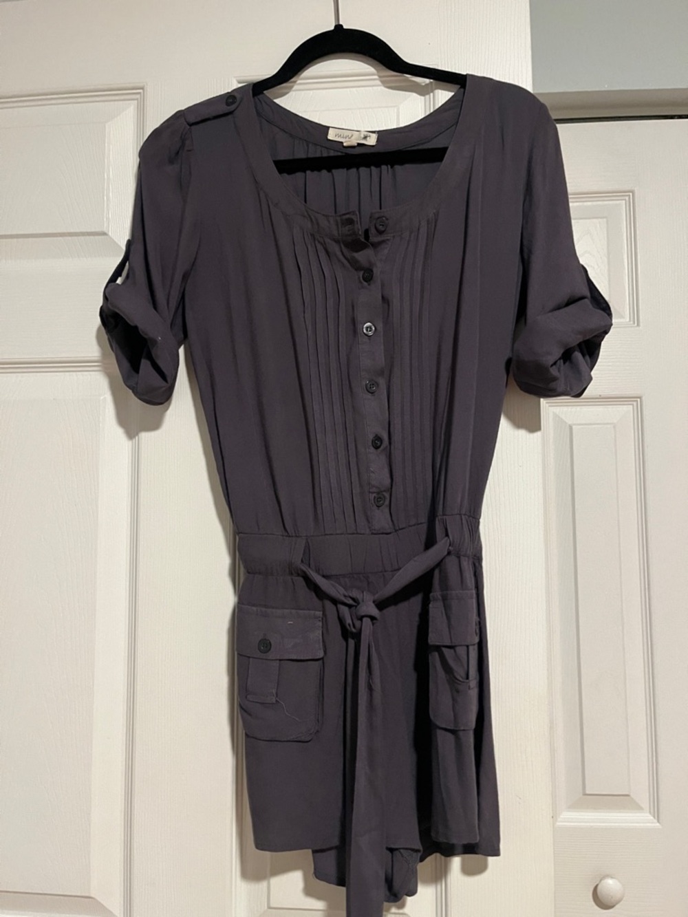 mine Charcoal Button-Front Short Sleeve Romper